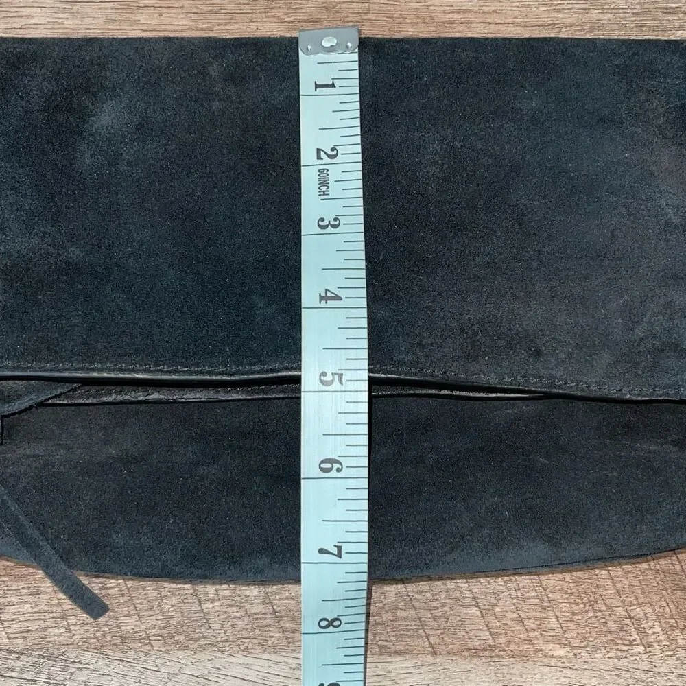 Leith Womens Suede Leather‎ Tassel Detail Zip Top Foldover Flap Clutch Black OS